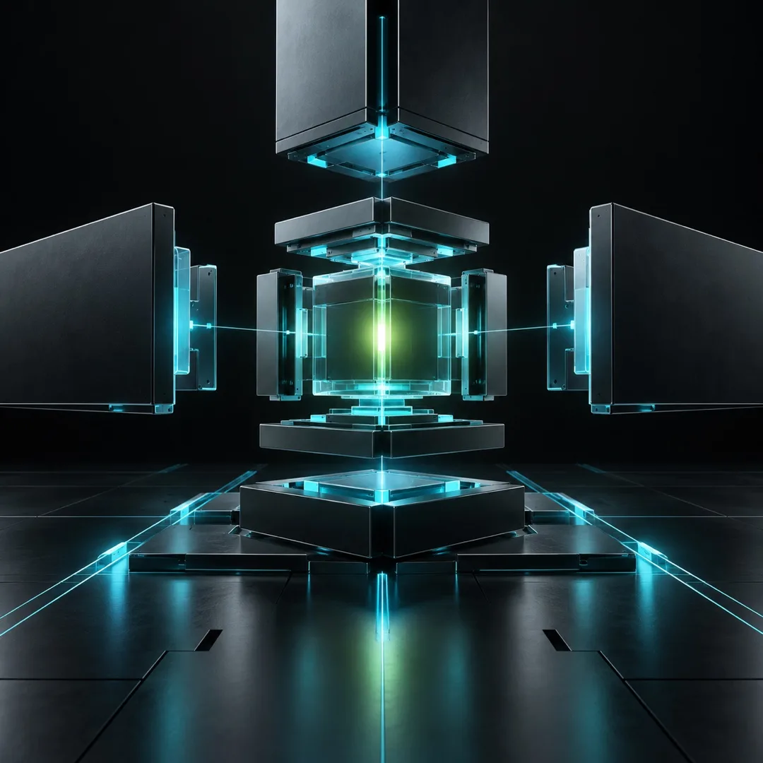 Módulos tecnológicos tridimensionales que forman un sistema central a medida.
